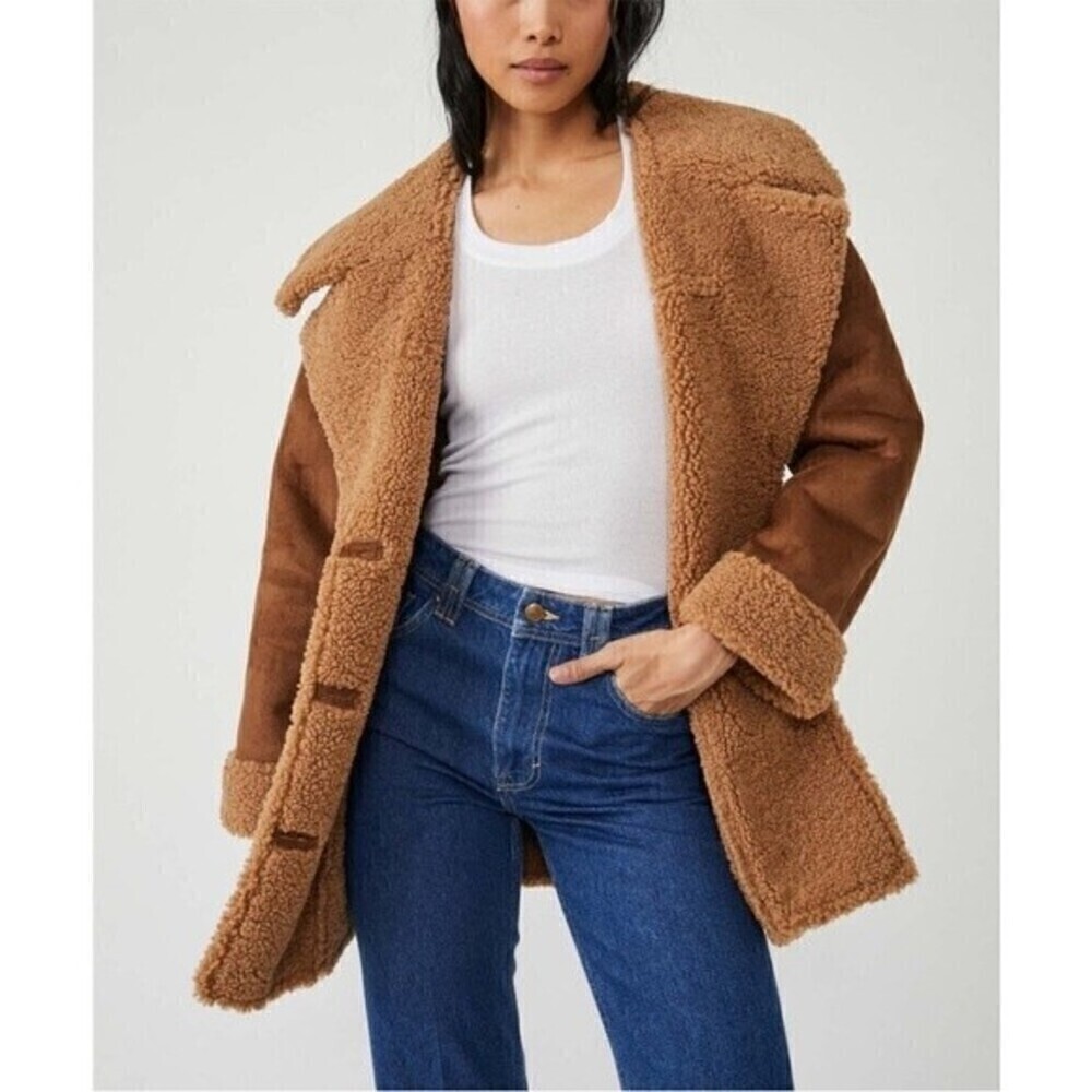 Free People Diogo Sherpa Suede Coat / Toasted Almond NWT